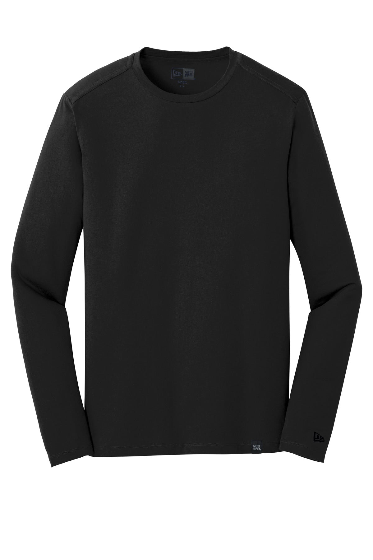 Front View of Black New Era Heritage Blend Long Sleeve Crew Tee. NEA102