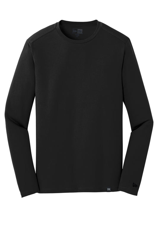 Front View of Black New Era Heritage Blend Long Sleeve Crew Tee. NEA102