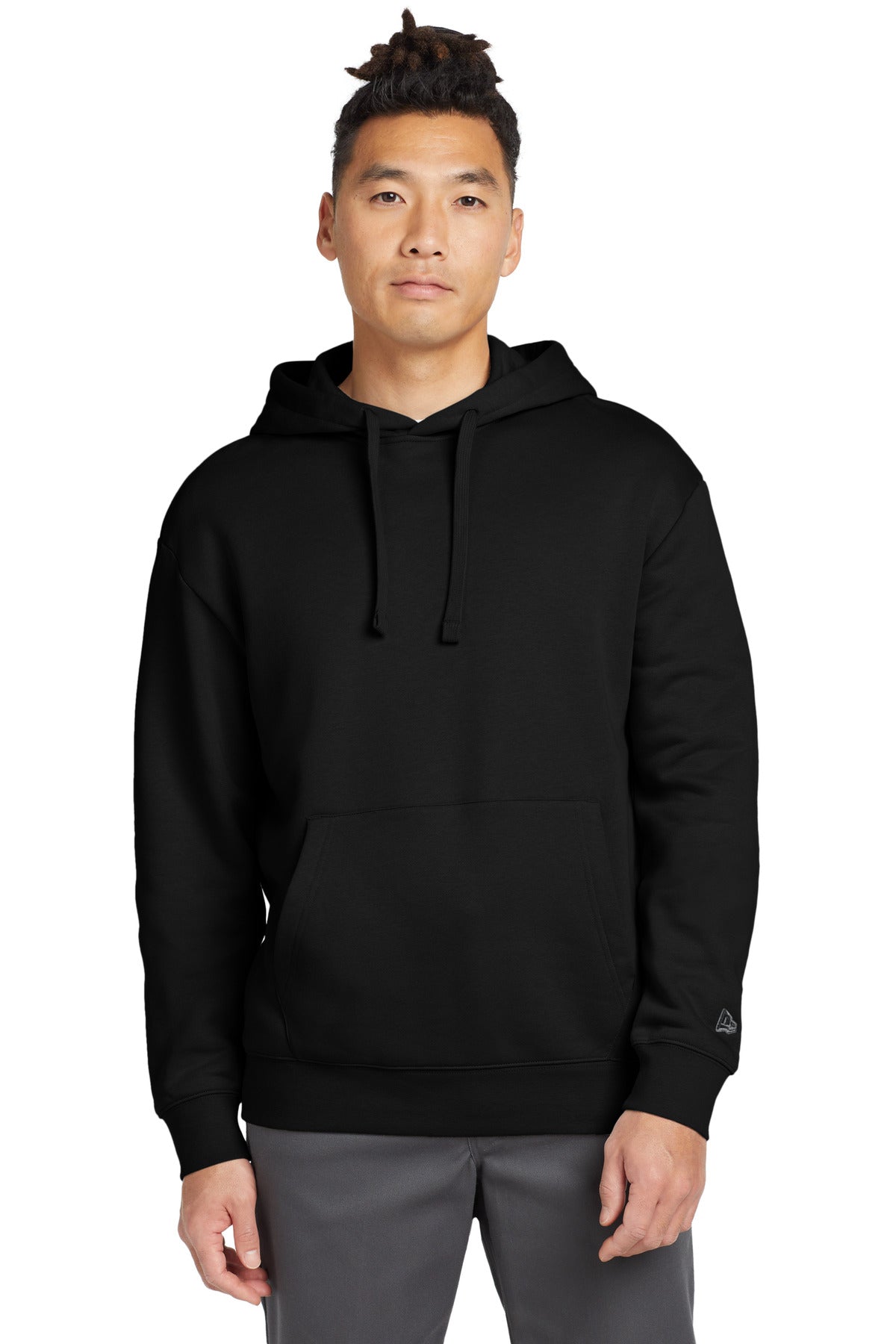 Front View of Black New Era Heritage Fleece Pullover Hoodie NEA525