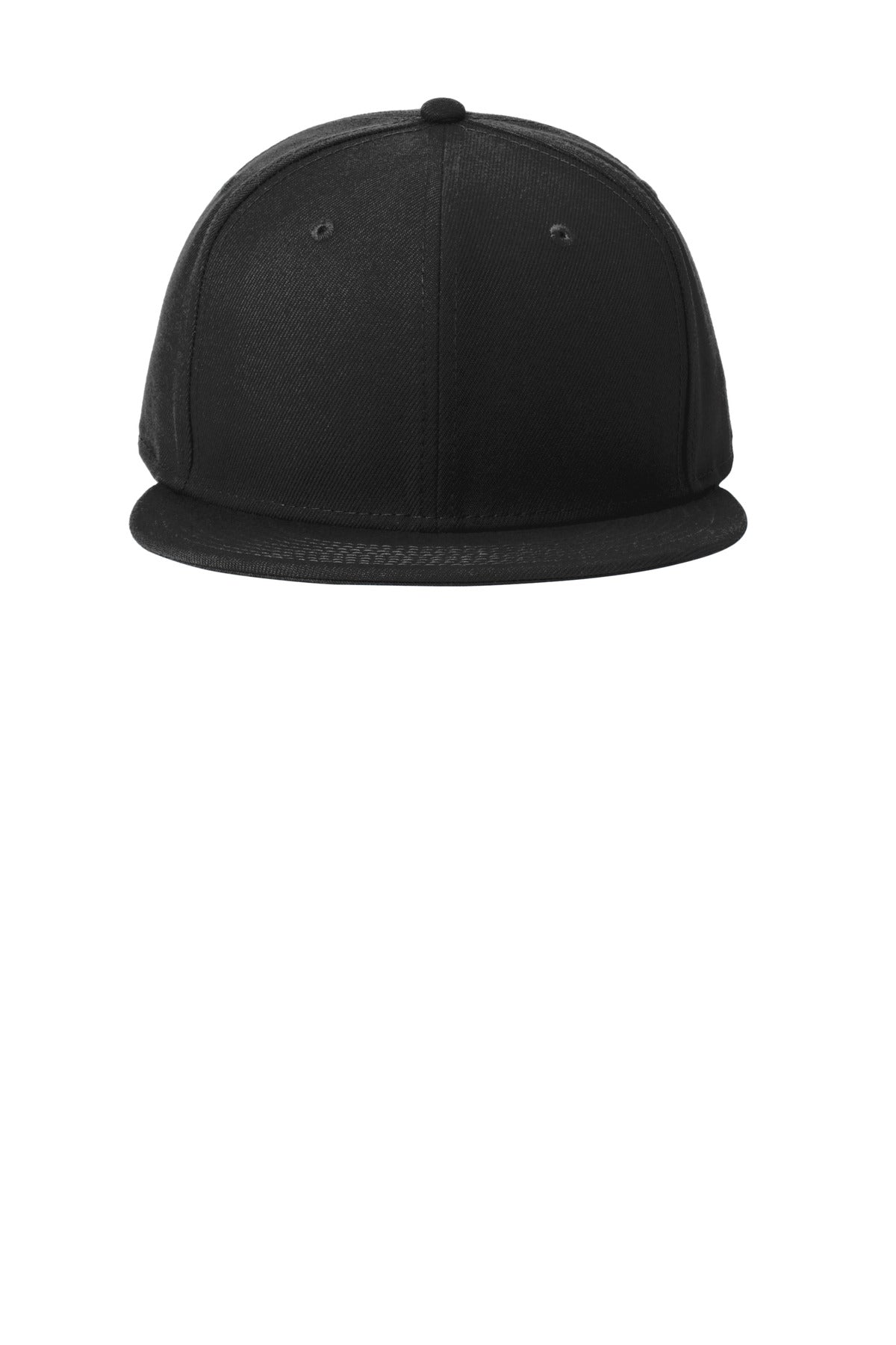 Front View of Black New Era Standard Fit Flat Bill Snapback Cap NE4020