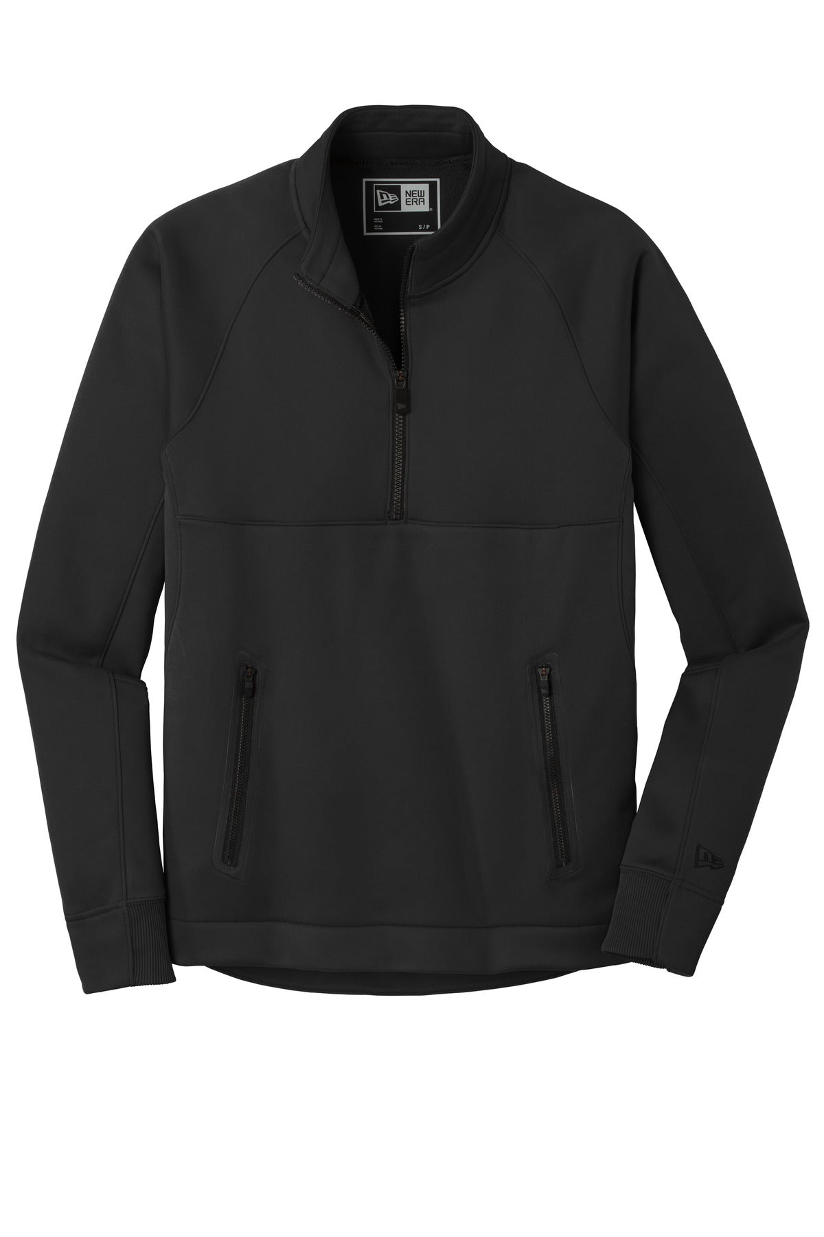 Front View of Black New Era Venue Fleece 1/4-Zip Pullover. NEA523