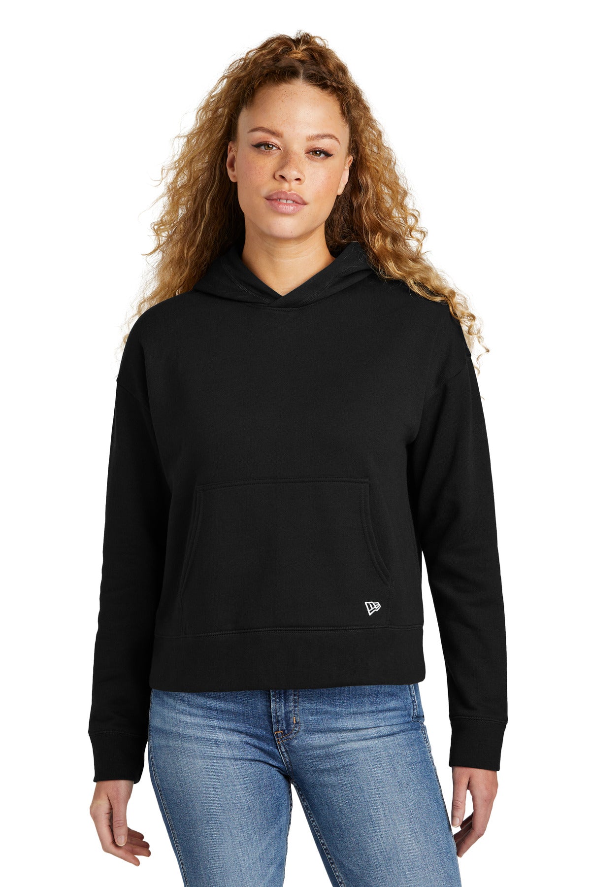 Front View of Black New Era Women's Comeback Fleece Pullover Hoodie LNEA550