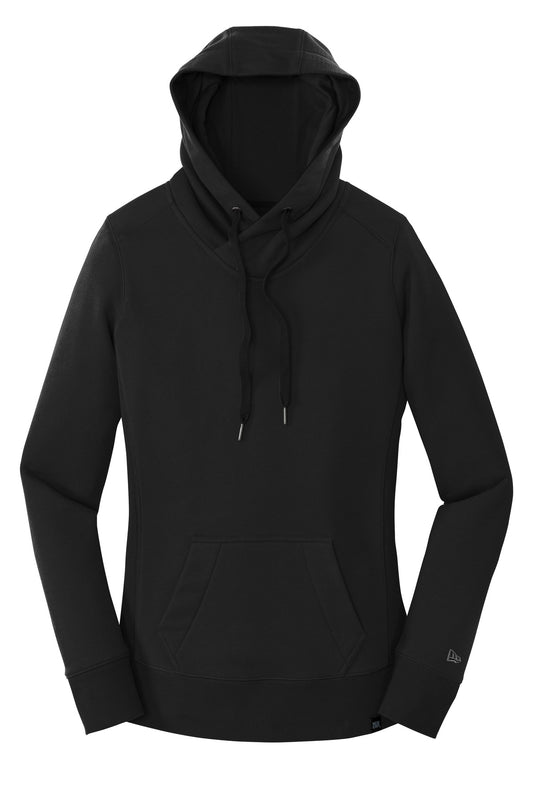 Front View of Black New Era Women's French Terry Pullover Hoodie. LNEA500