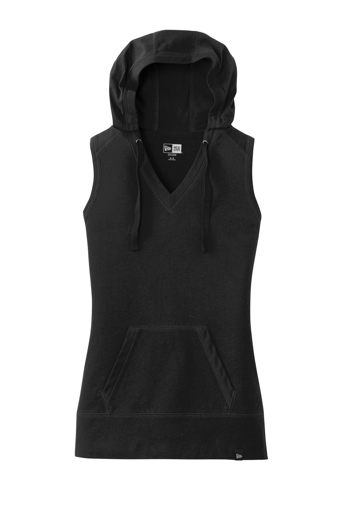 Front View of Black New Era Women's Heritage Blend Hoodie Tank. LNEA106