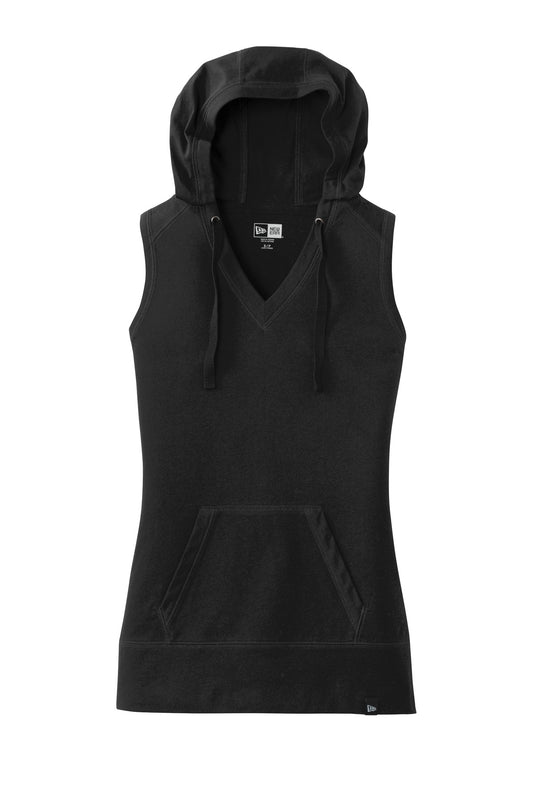 Front View of Black New Era Women's Heritage Blend Hoodie Tank. LNEA106