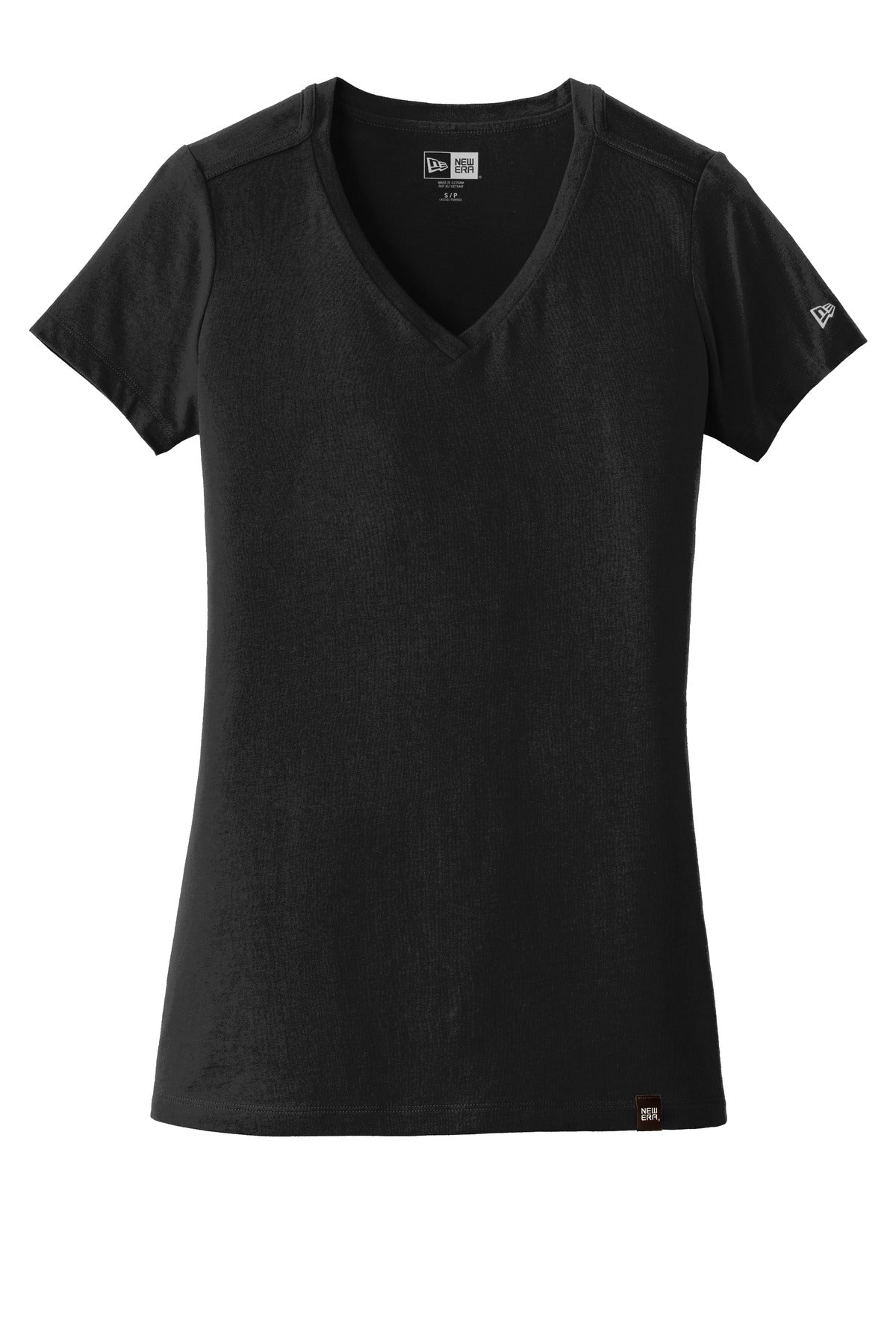 Front View of Black New Era Women's Heritage Blend V-Neck Tee. LNEA101