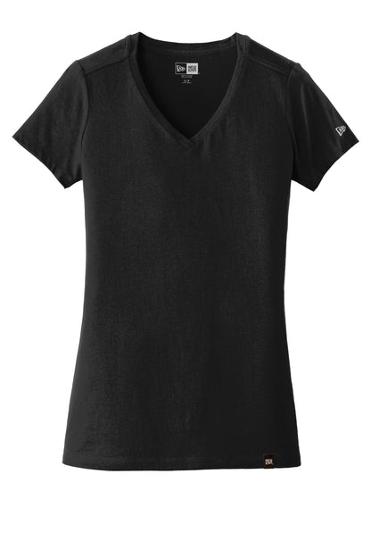 Front View of Black New Era Women's Heritage Blend V-Neck Tee. LNEA101