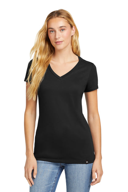 Front View of Black New Era Women's Heritage Blend V-Neck Tee. LNEA101