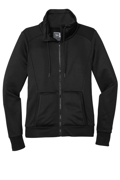 Front View of Black New Era Women's Performance Terry Full-Zip Cowl LNEA530