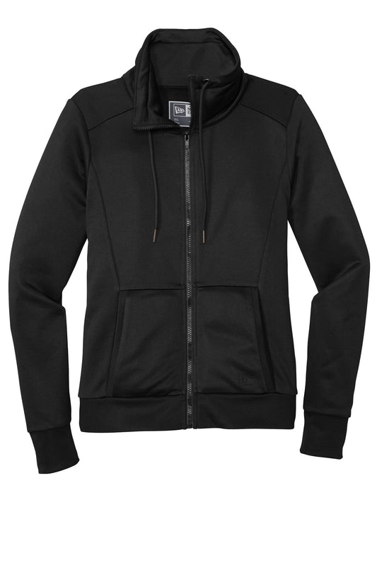 Front View of Black New Era Women's Performance Terry Full-Zip Cowl LNEA530
