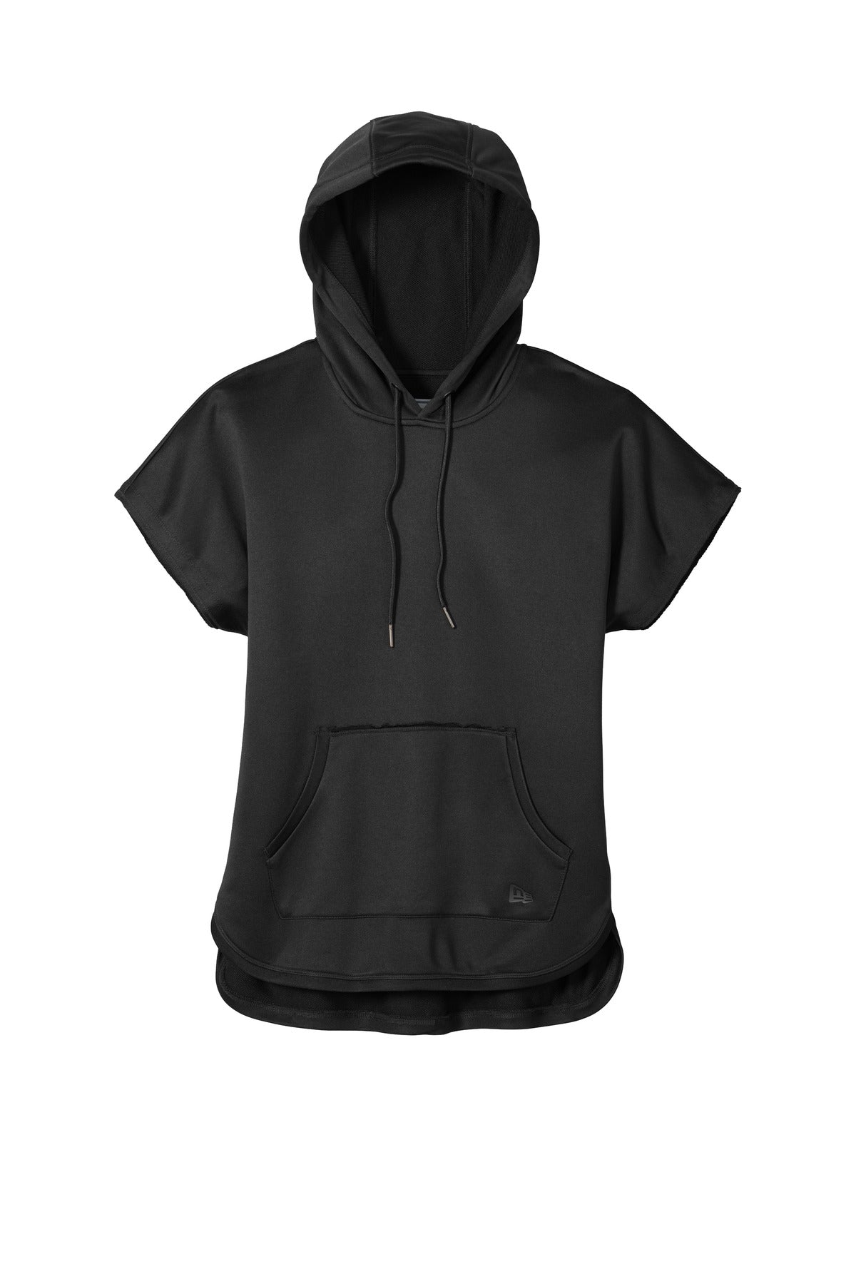 Front View of Black New Era Women's Performance Terry Short Sleeve Hoodie LNEA533