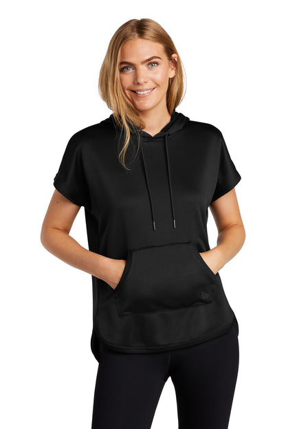 Front View of Black New Era Women's Performance Terry Short Sleeve Hoodie LNEA533