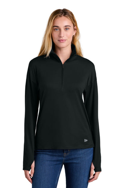 Front View of Black New Era Women's Power 1/2-Zip LNEA228
