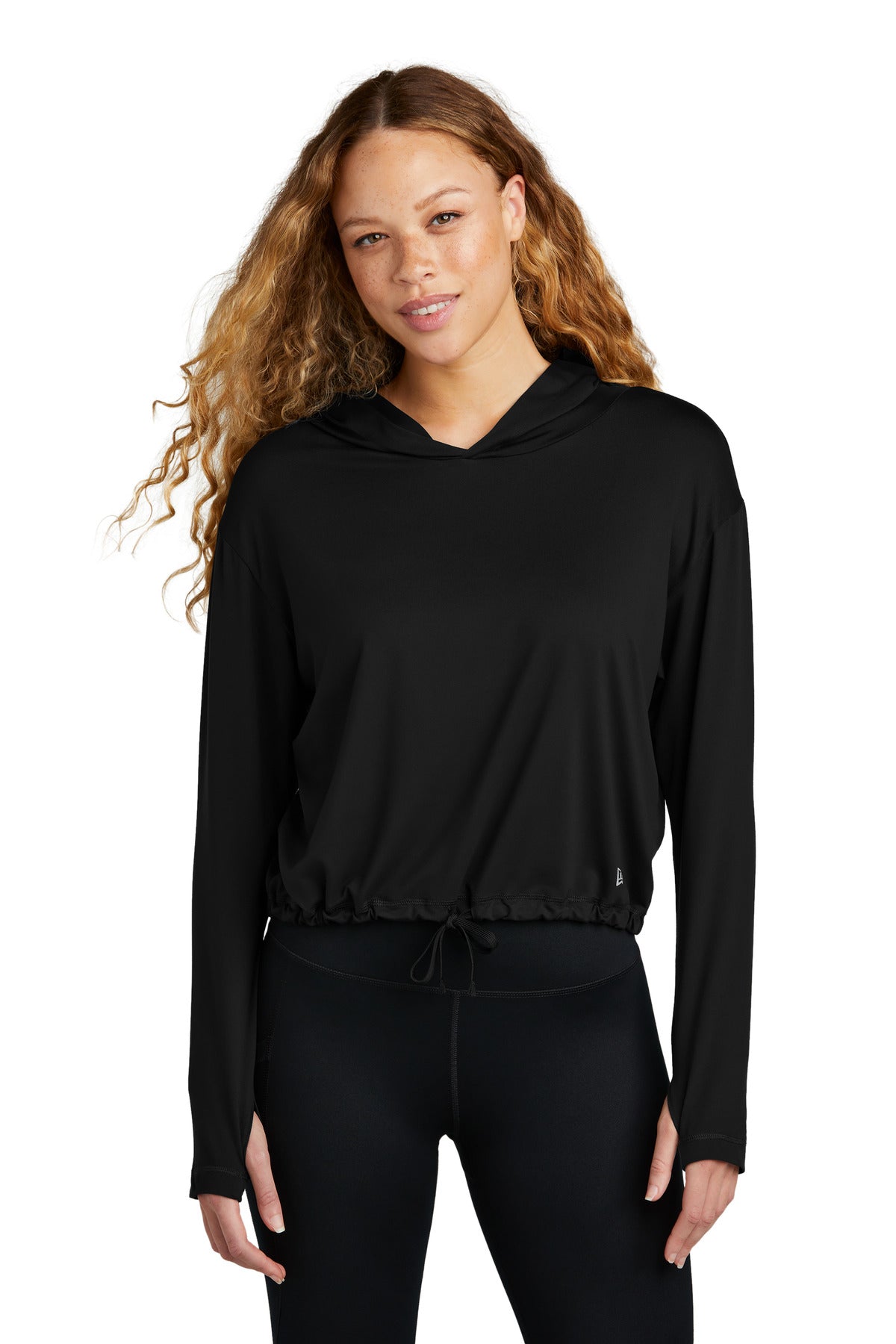 Front View of Black New Era Women's Power Long Sleeve Hoodie LNEA229