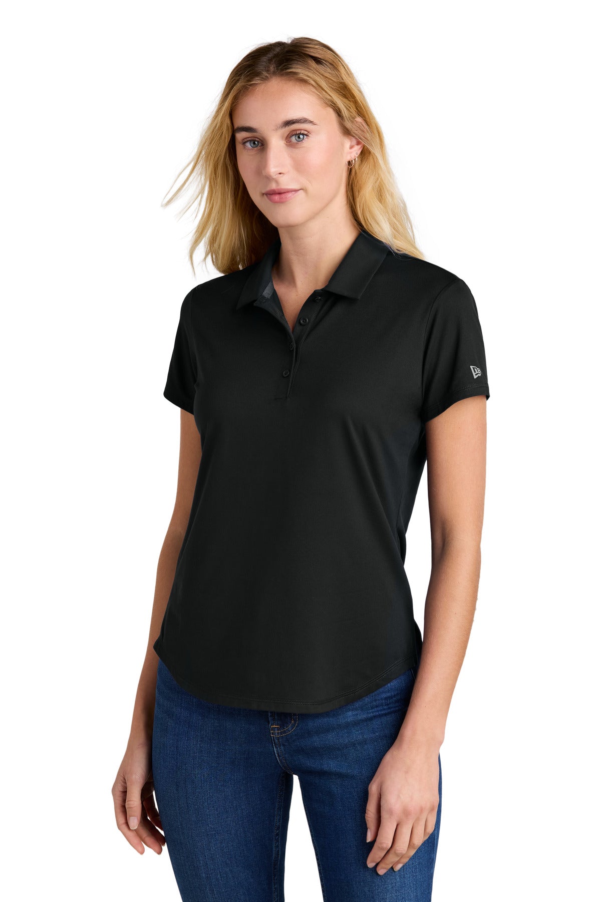 Front View of Black New Era Women's Power Polo LNEA225