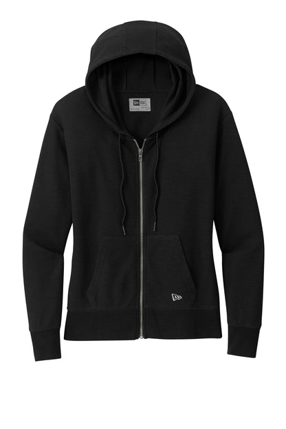 Front View of Black New Era Women's Thermal Full-Zip Hoodie LNEA141