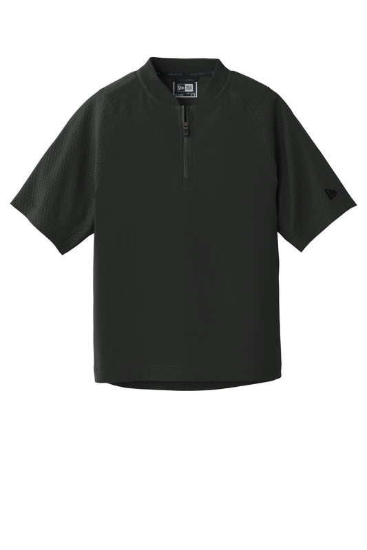 Front View of Black New Era Youth Cage Short Sleeve 1/4-Zip Jacket. YNEA600