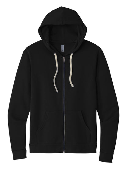 Front View of Black Next Level Apparel Adult Santa Barbara Zip Hoodie. NL9602