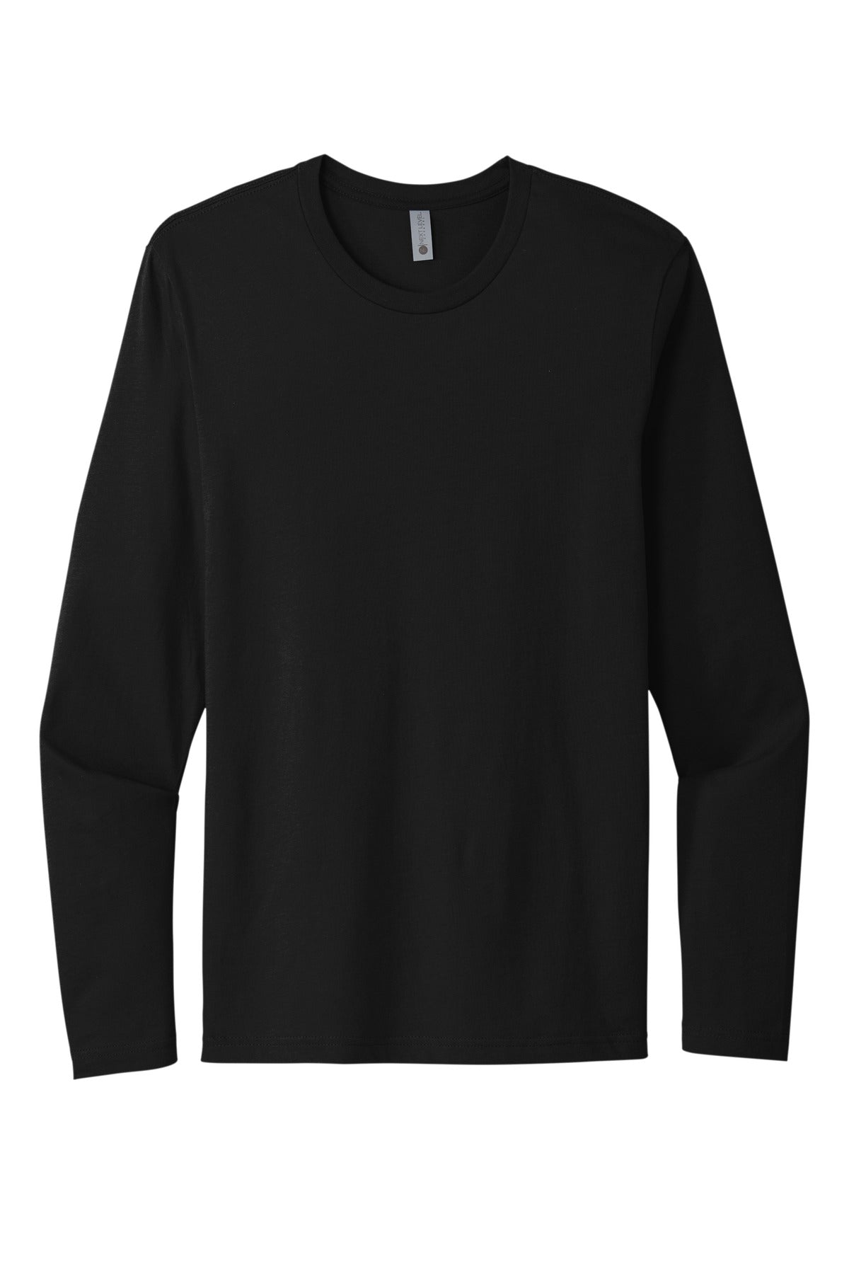 Front View of Black Next Level Apparel Cotton Long Sleeve Tee. NL3601