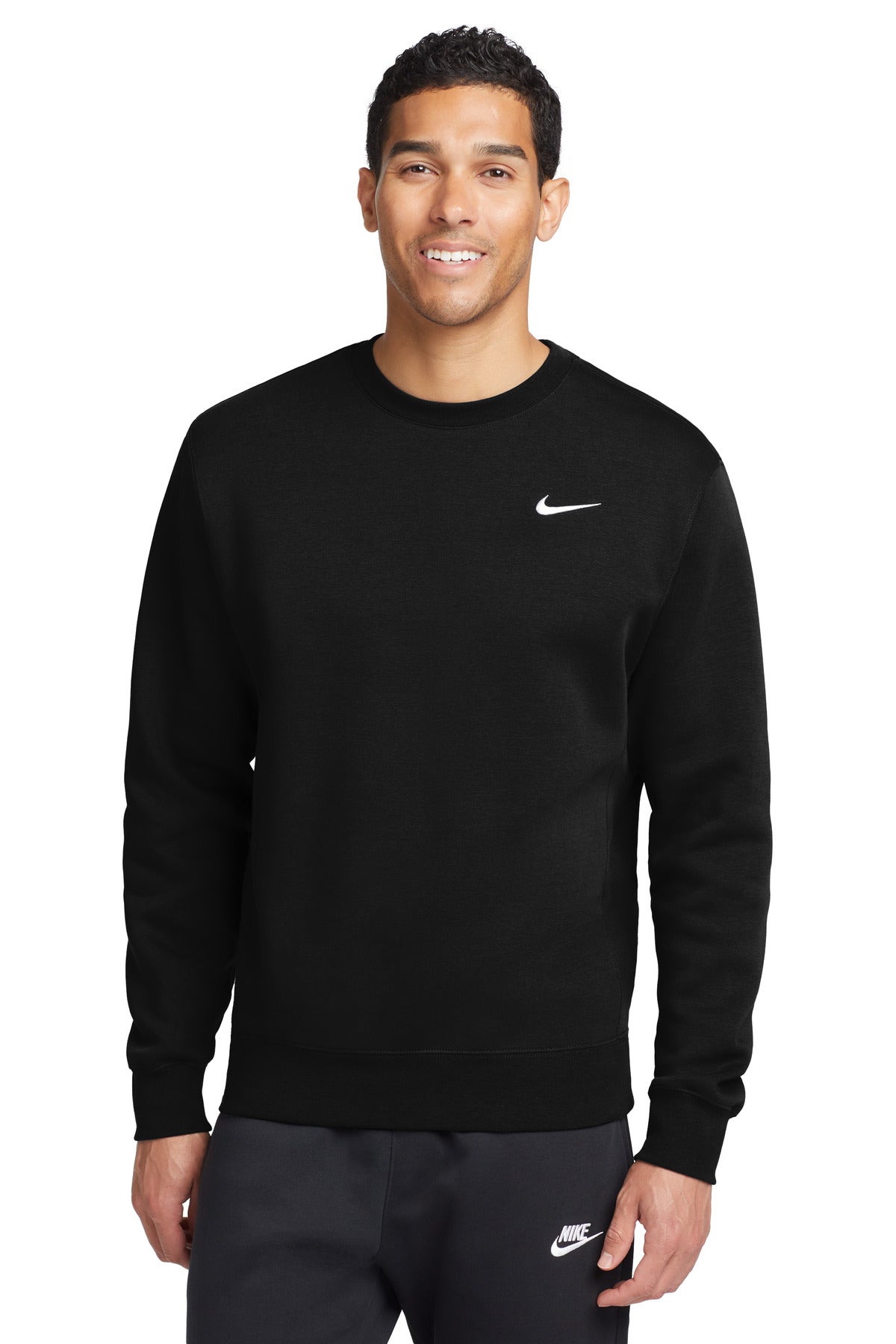 Front View of Black Nike Club Fleece Crew CJ1614