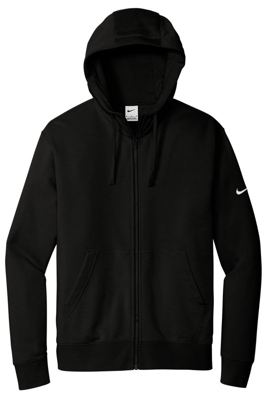 Front View of Black Nike Club Fleece Sleeve Swoosh Full-Zip Hoodie NKDR1513