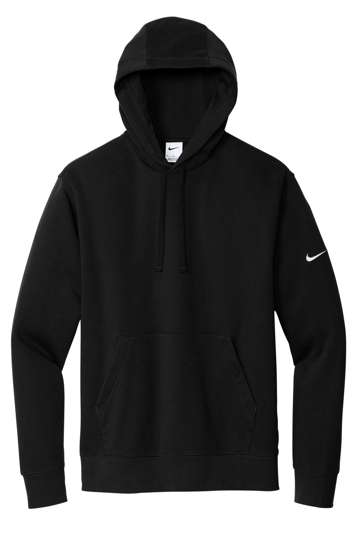 Front View of Black Nike Club Fleece Sleeve Swoosh Pullover Hoodie NKDR1499