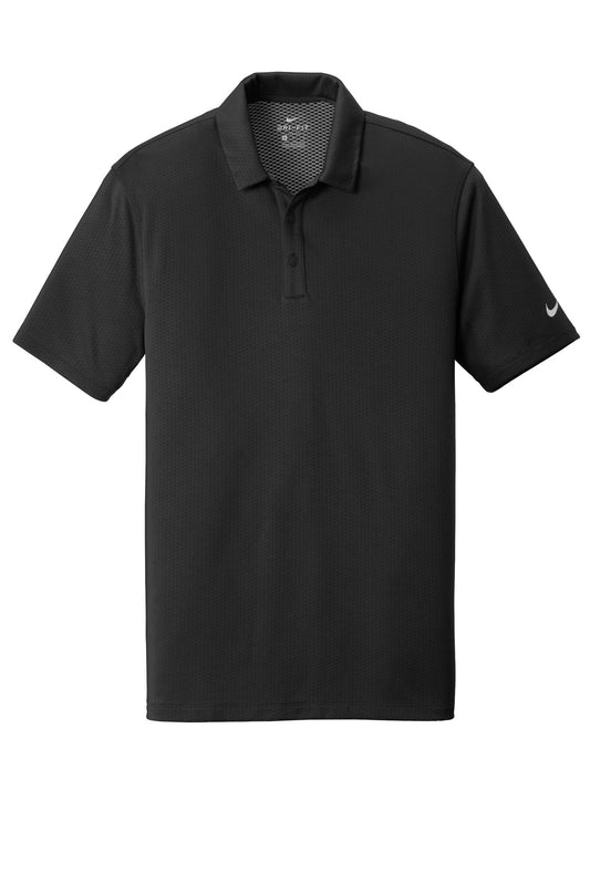 Front View of Black Nike Dri-FIT Hex Textured Polo. NKAH6266