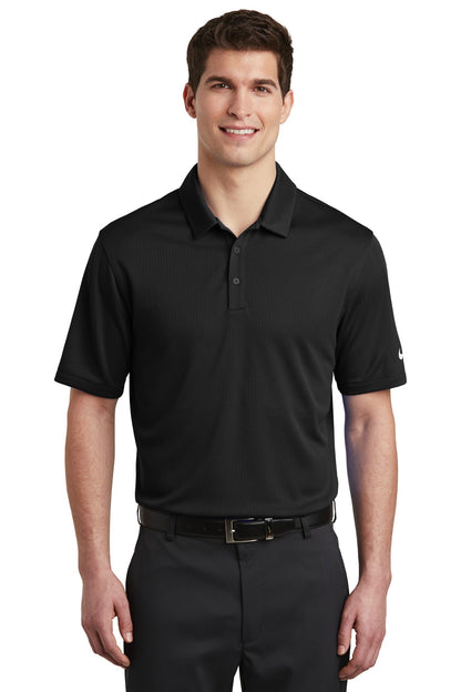Front View of Black Nike Dri-FIT Hex Textured Polo. NKAH6266