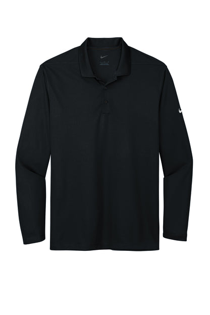 Front View of Black Nike Dri-FIT Micro Pique 2.0 Long Sleeve Polo NKDC2104