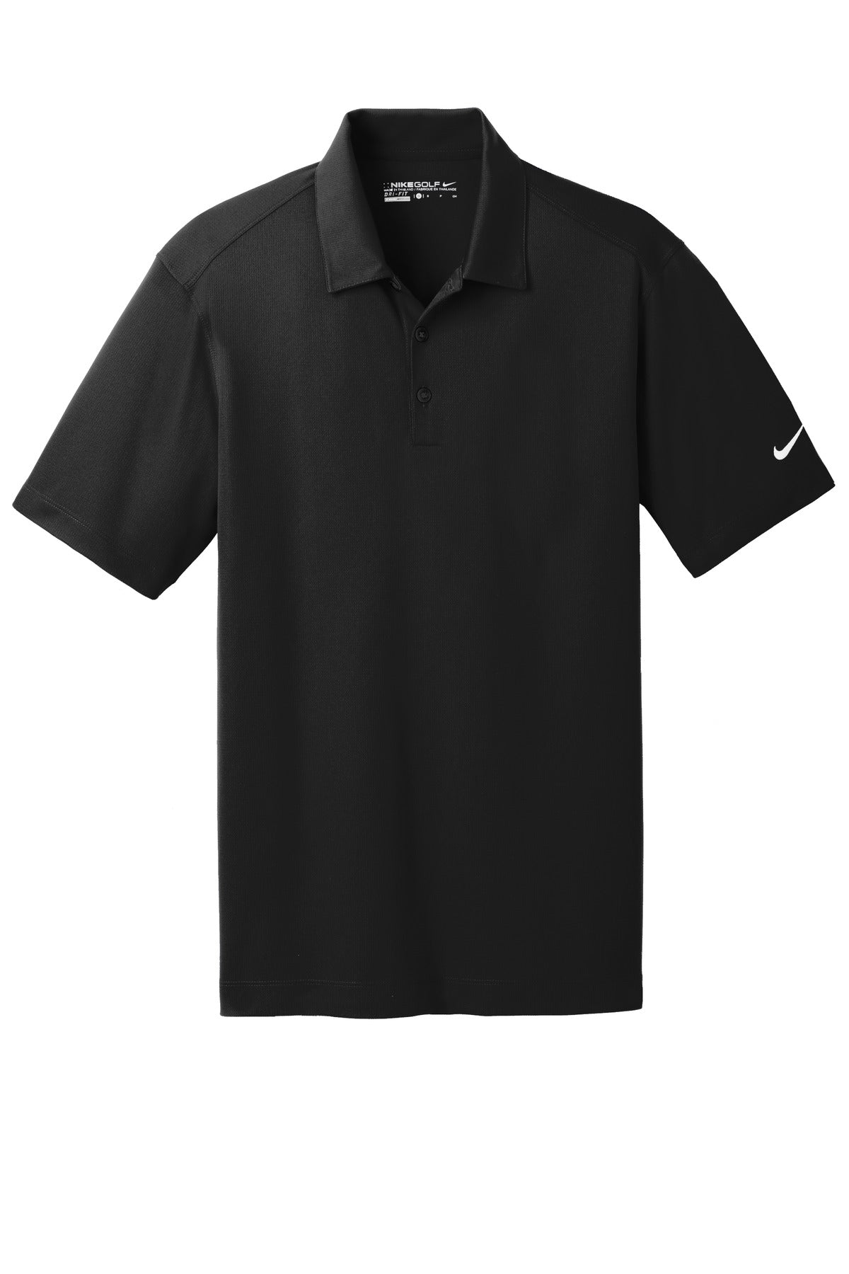 Front View of Black Nike Dri-FIT Vertical Mesh Polo. 637167