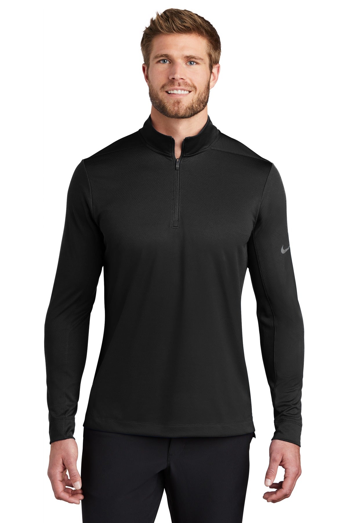 Front View of Black Nike Dry 1/2-Zip Cover-Up NKBV6044
