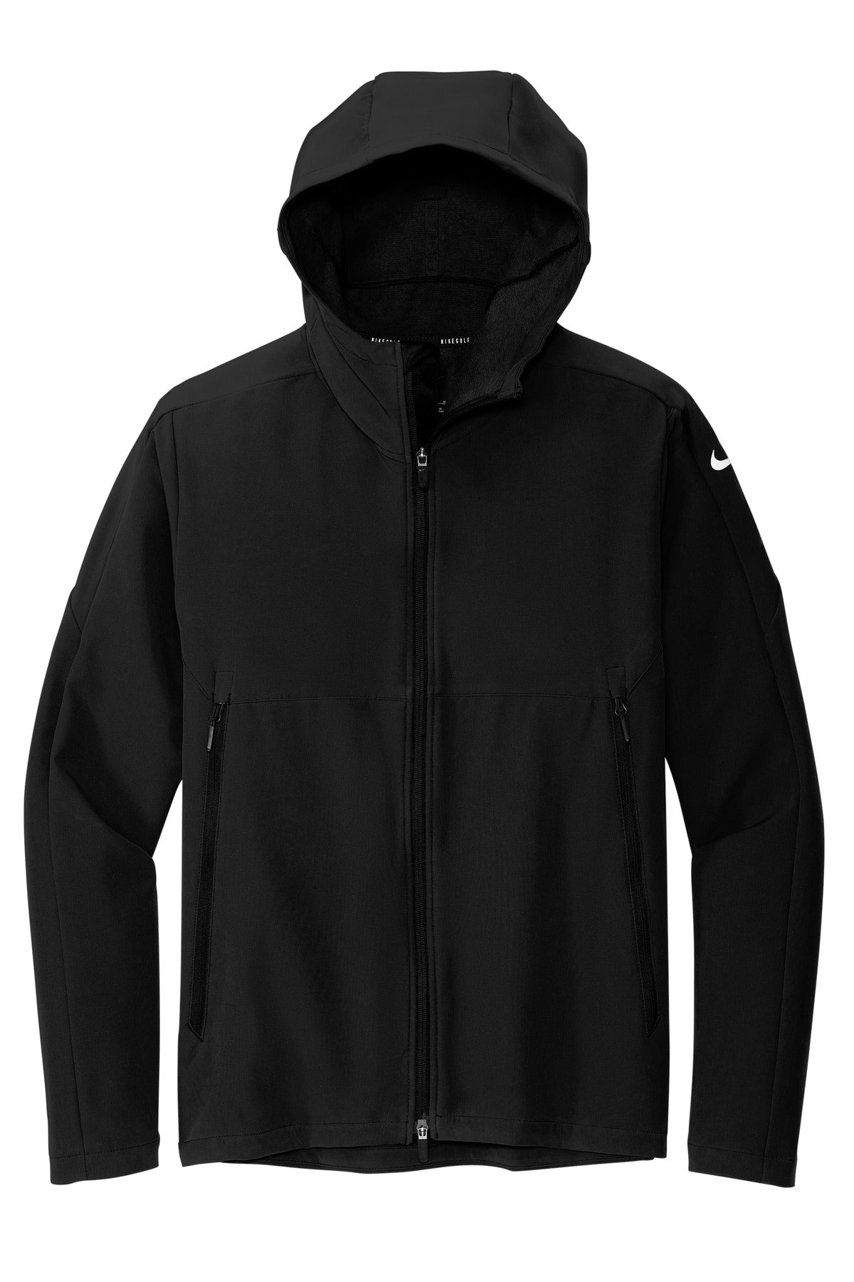 Front View of Black Nike Hooded Soft Shell Jacket NKDR1543