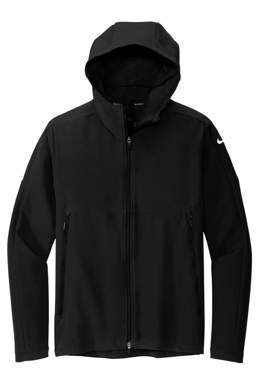 Front View of Black Nike Hooded Soft Shell Jacket NKDR1543