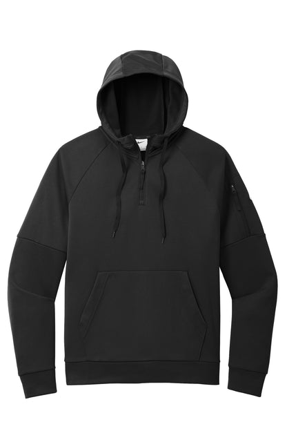 Front View of Black Nike Therma-FIT Pocket 1/4-Zip Fleece Hoodie NKFD9742