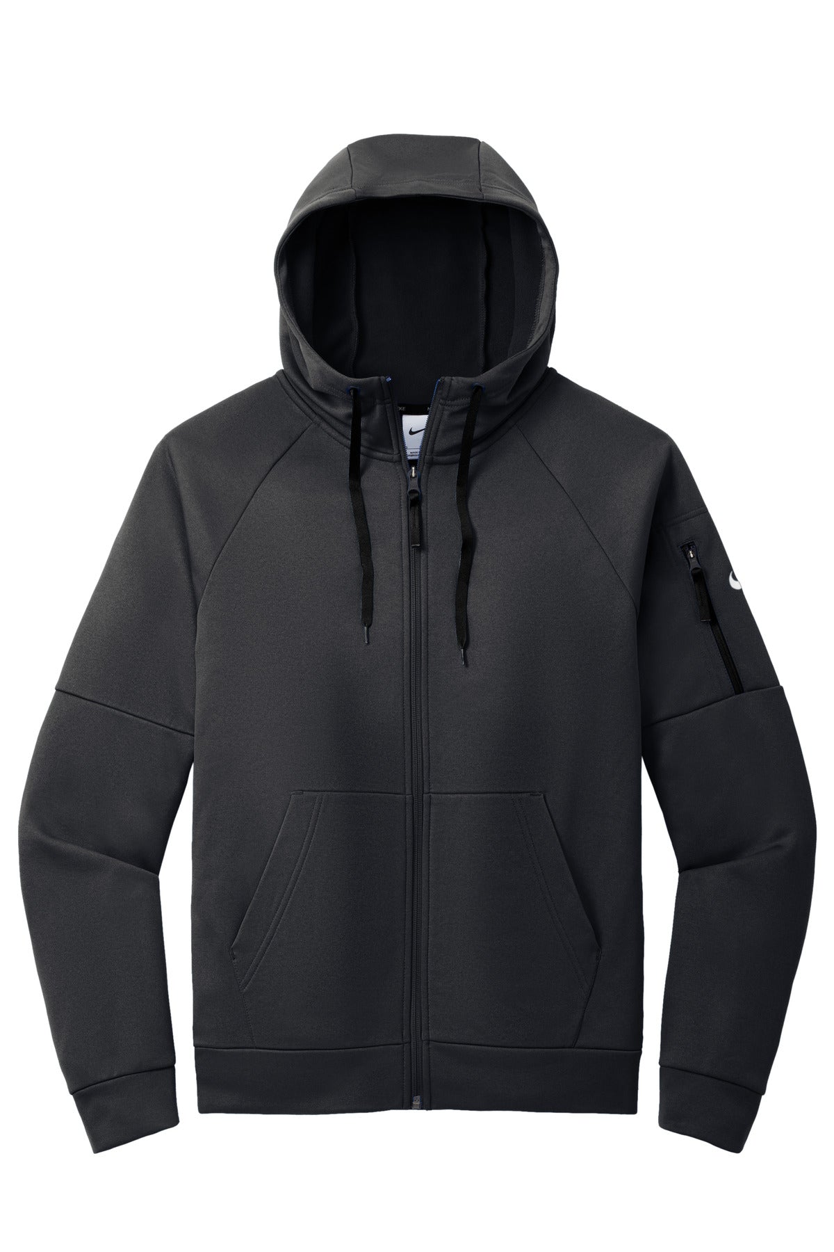 Front View of Black Nike Therma-FIT Pocket Full-Zip Fleece Hoodie NKFD9859