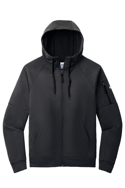 Front View of Black Nike Therma-FIT Pocket Full-Zip Fleece Hoodie NKFD9859