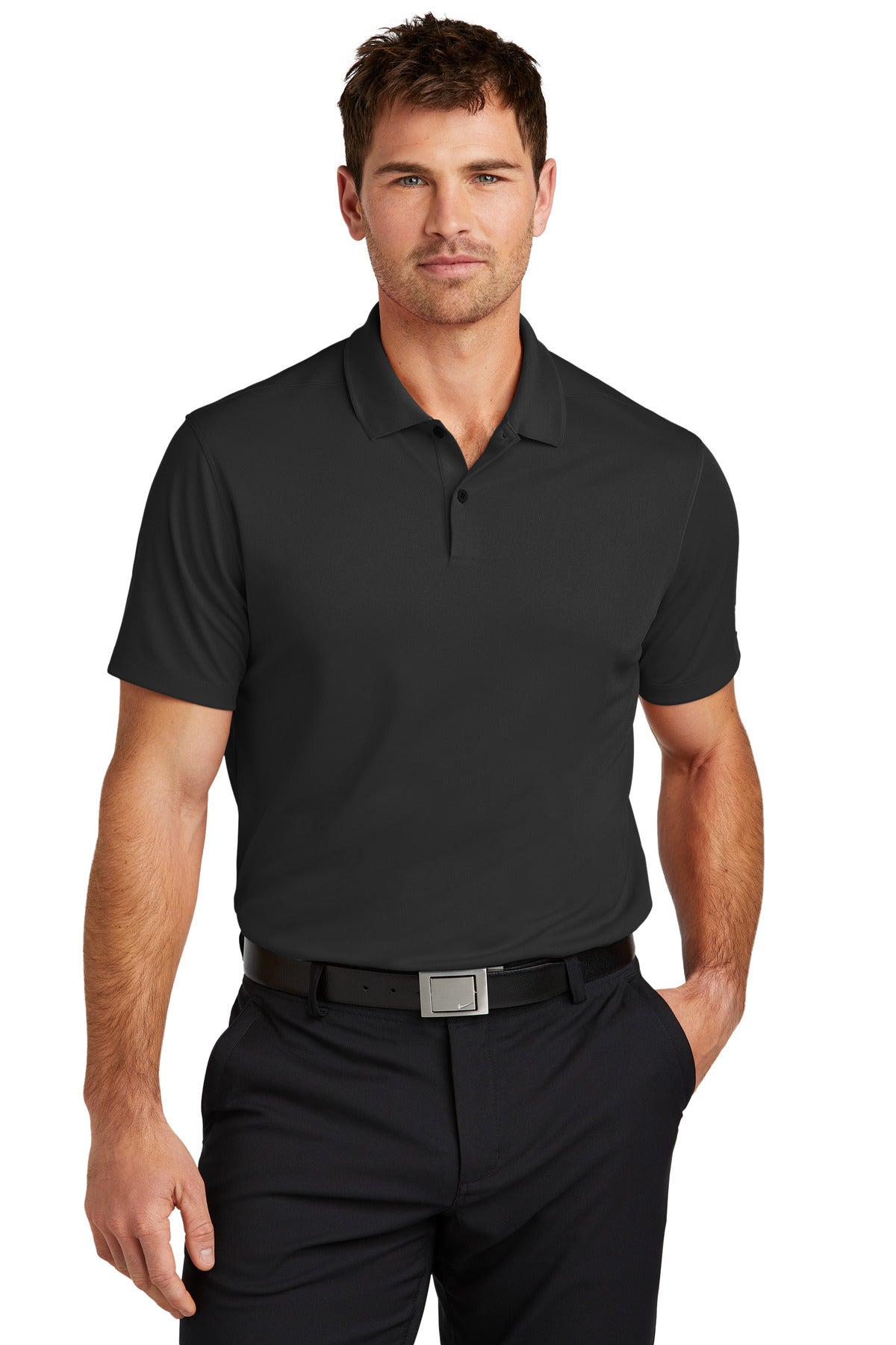Front View of Black Nike Victory Solid Polo NKDX6684