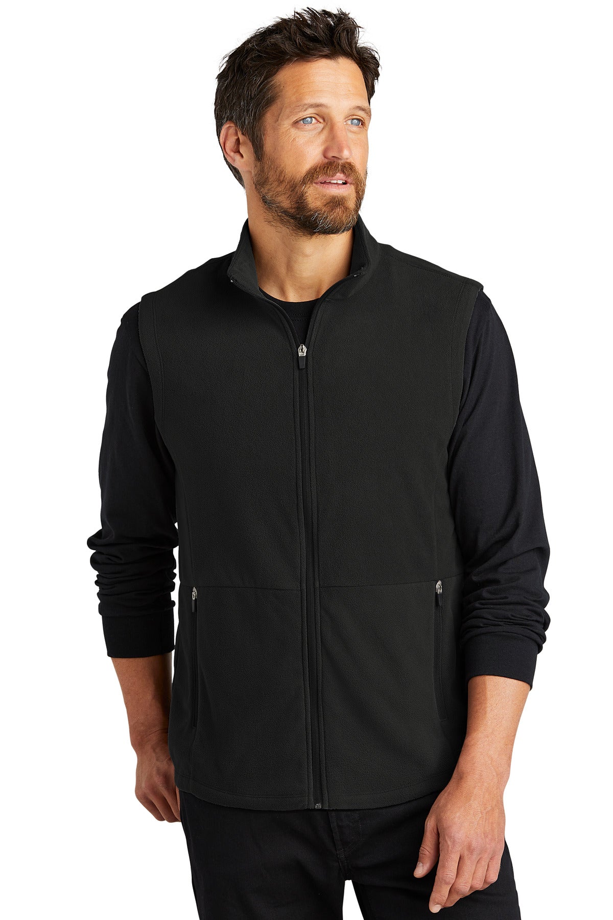 Front View of Black Port Authority Accord Microfleece Vest F152