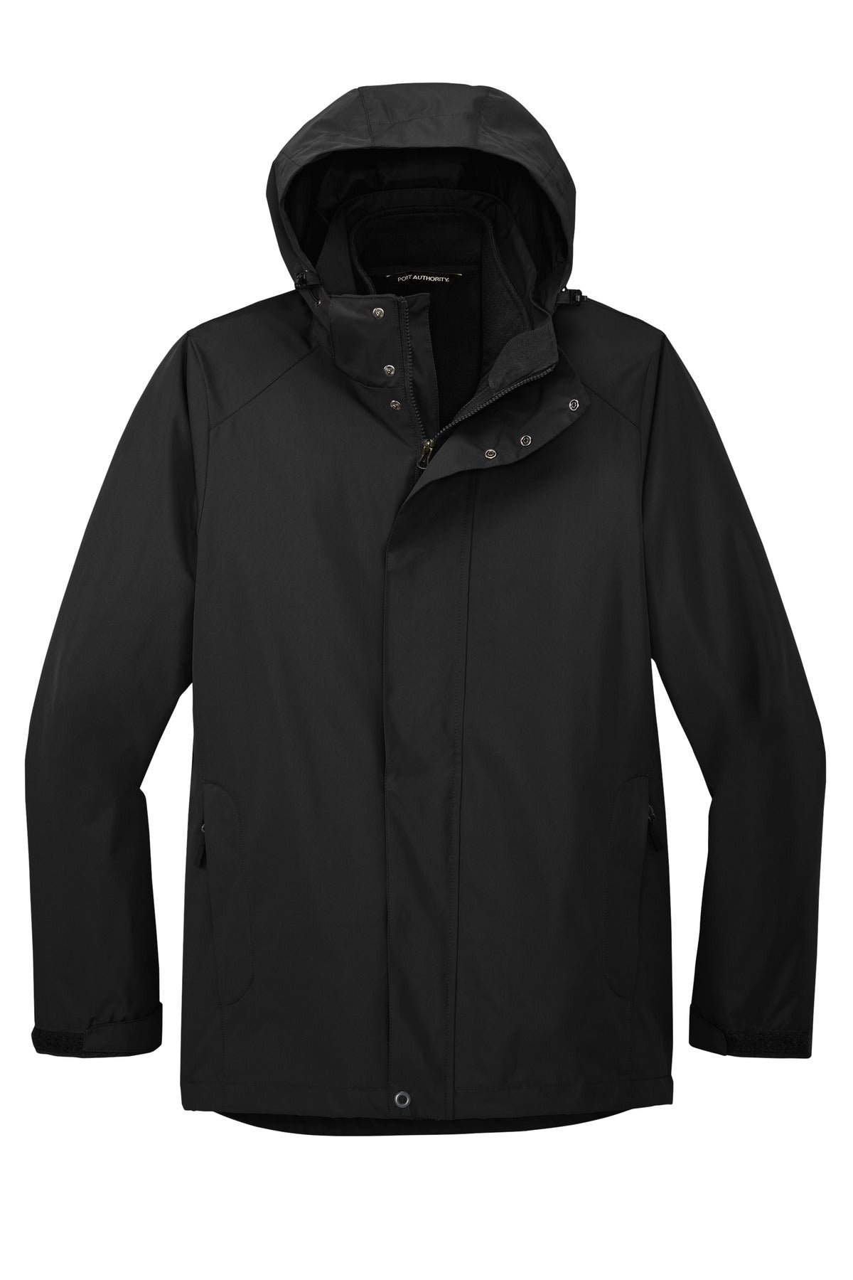 Front View of Black Port Authority All-Weather 3-in-1 Jacket J123