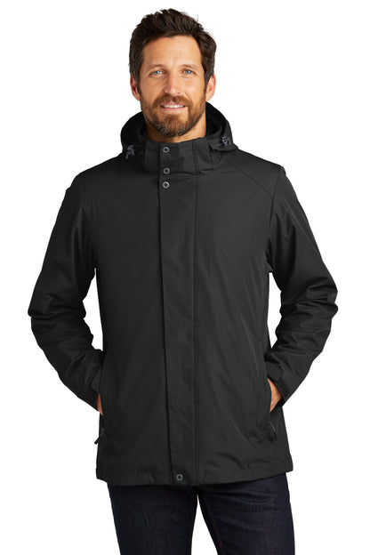 Front View of Black Port Authority All-Weather 3-in-1 Jacket J123