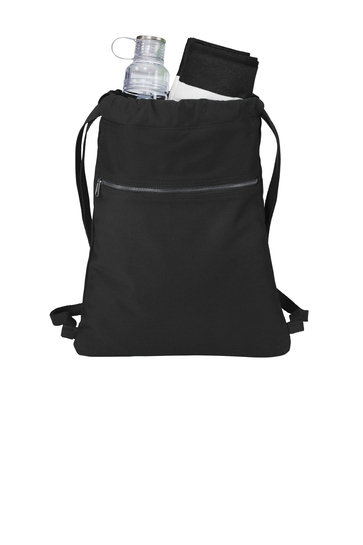Front View of Black Port Authority Beach Wash Cinch Pack. BG621