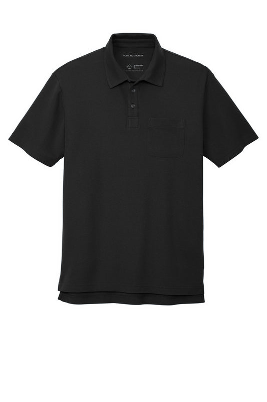 Front View of Black Port Authority C-FREE Cotton Blend Pique Pocket Polo K868