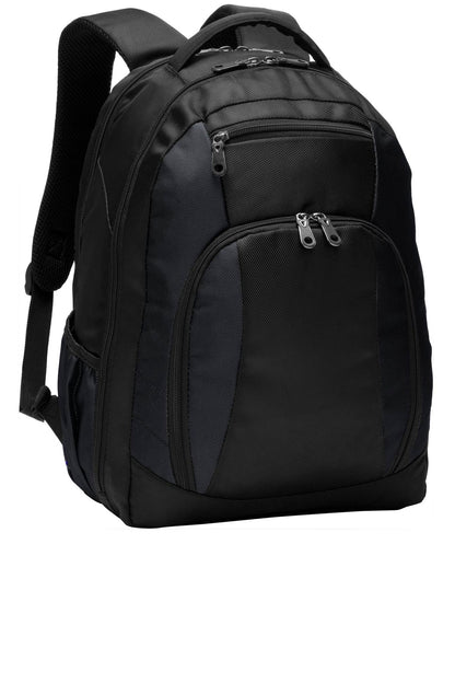 Front View of Black Port Authority Commuter Backpack. BG205