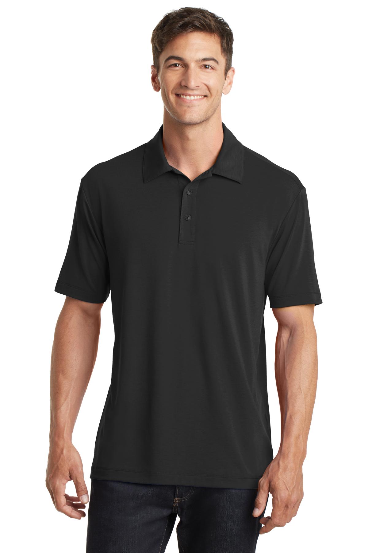 Front View of Black Port Authority Cotton Touch Performance Polo. K568