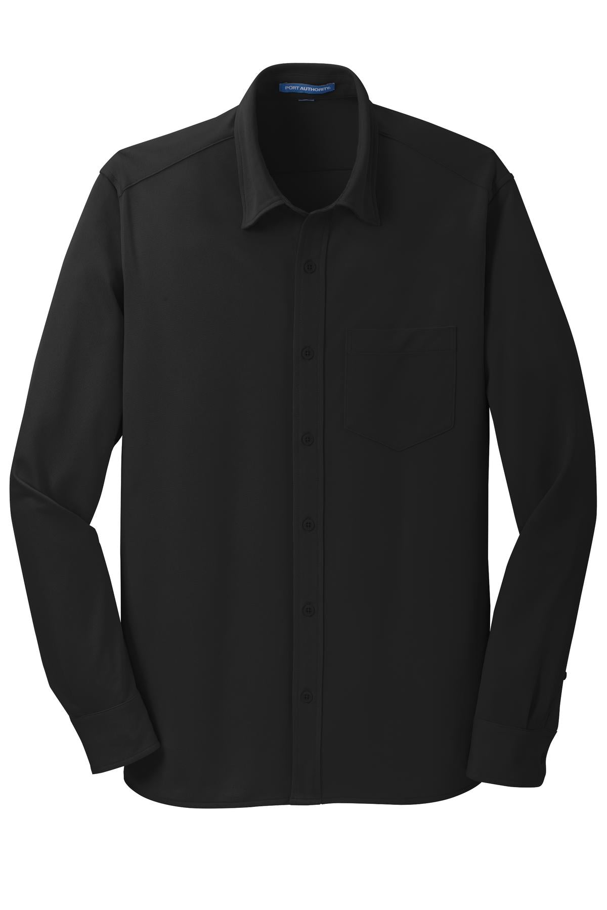 Front View of Black Port Authority Dimension Knit Dress Shirt. K570