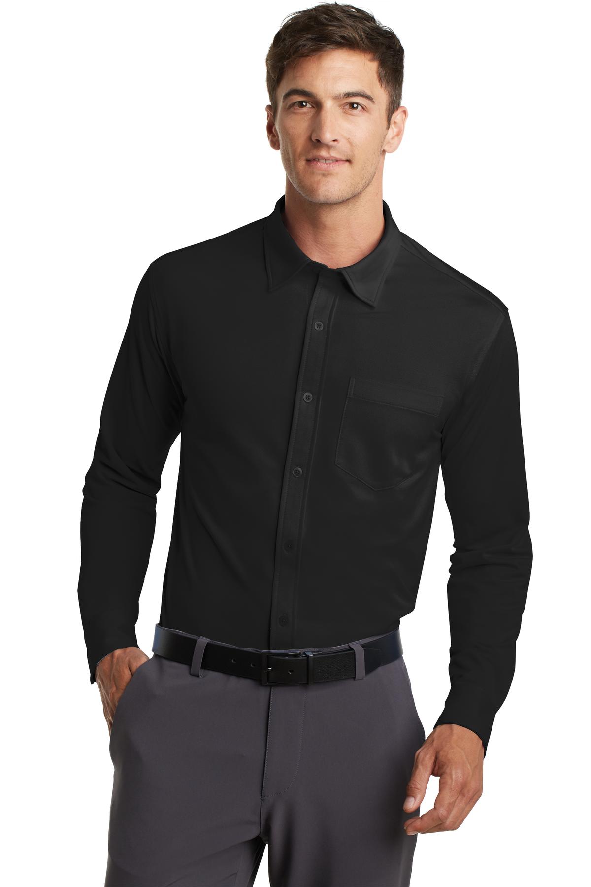 Front View of Black Port Authority Dimension Knit Dress Shirt. K570