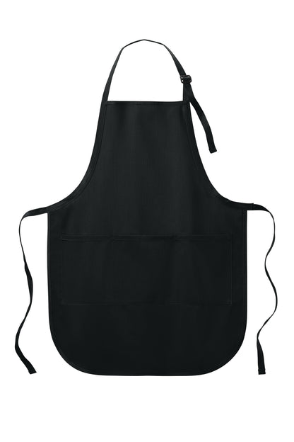 Front View of Black Port Authority Easy Care Full-Length Apron with Stain Release. A703