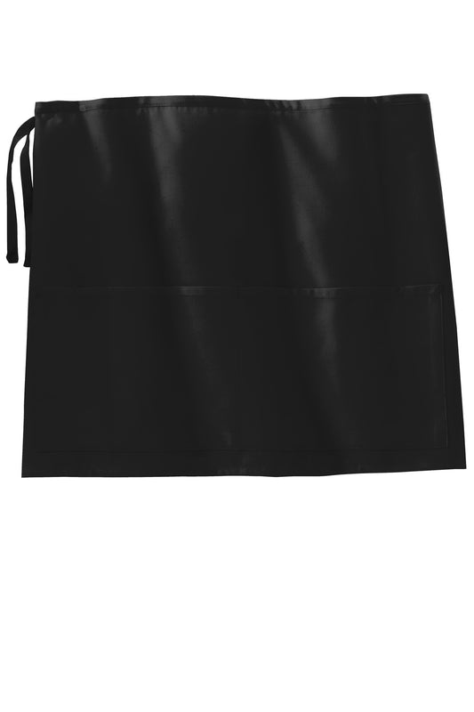 Front View of Black Port Authority Easy Care Half Bistro Apron with Stain Release. A706