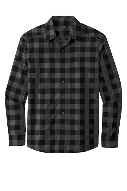 Front View of Black Port Authority Everyday Plaid Shirt. W670