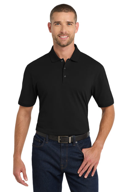 Front View of Black Port Authority EZCotton Polo. K8000